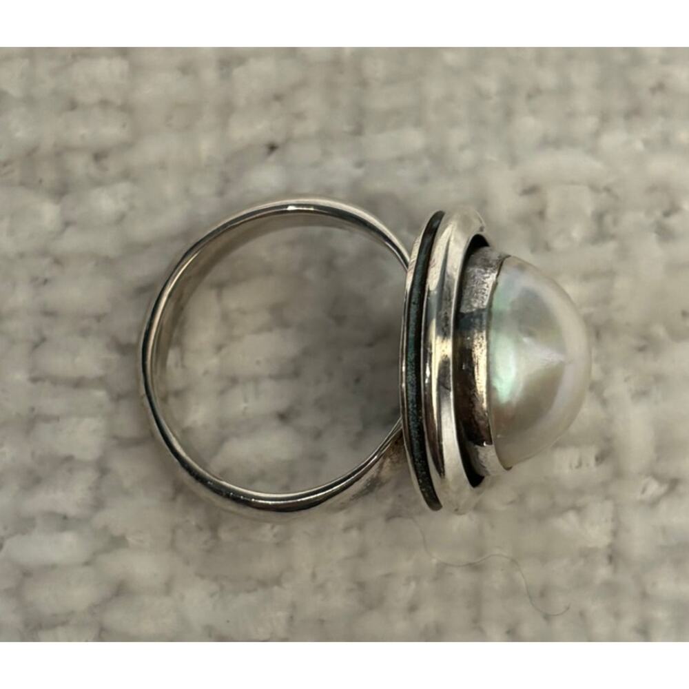 DAMAGED-Artie Yellowhorse Navajo Sterling Silver Mabe Pearl Ring Size 9 #64589 - Picture 8 of 12